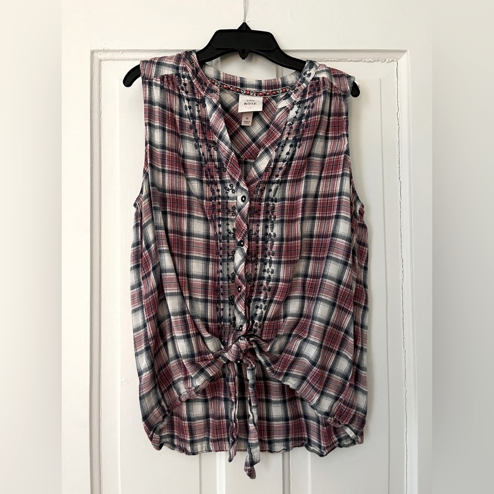 Plaid Sleeveless Tied Up Tank